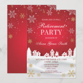 Retirement Holiday Party Red Winter  Invitation Kaart (Voorkant / Achterkant)