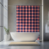Retirement Home Curtain Coral Navy Plaid Design Douchegordijn