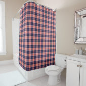Retirement Home Curtain Coral Navy Plaid Design Douchegordijn (In situ)