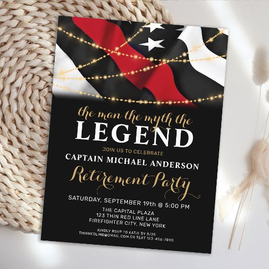 Retirement Legend Thin Red Line Firefighter Retire Uitnodiging Briefkaart