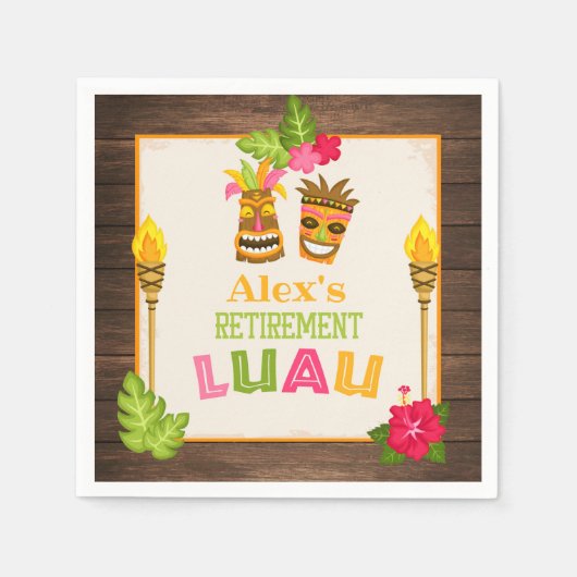 Retirement Luau Paper Napkins - Oranje tekst Servet (Voorkant)