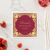 Retirement Party Burgundy Faux Gold Elegant Script Servet (Insitu)