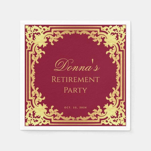 Retirement Party Burgundy Faux Gold Elegant Script Servet (Voorkant)