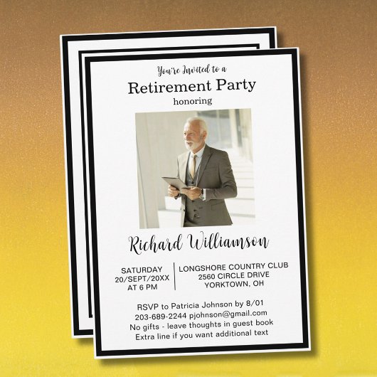 Retirement Party Elegant Black White Photo  Kaart