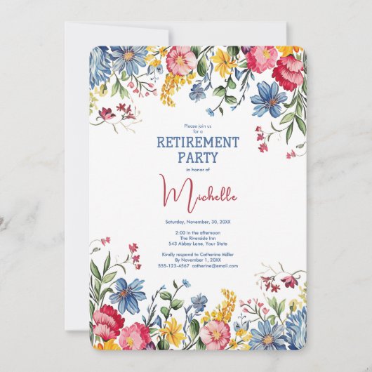 Retirement Party Floral Watercolor Invitation Kaart (Voorkant)