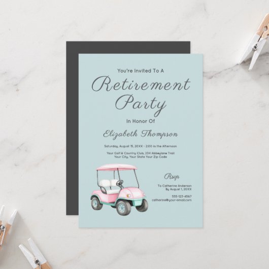 Retirement Party Golf Retro Custom Invitation Kaart (Voorkant / Achterkant in situ)