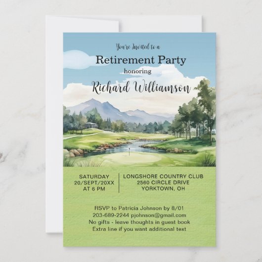Retirement Party Golf Theme Invitation Kaart (Voorkant)