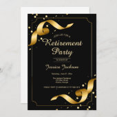 Retirement Party Invitation with Gold Ribbons Kaart (Voorkant / Achterkant)