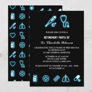 Retirement Party Neon Blue Medical Element Kaart
