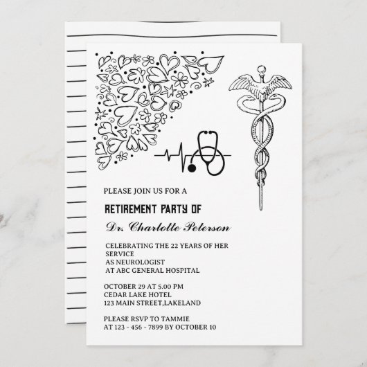 Retirement Party of Stethoscope Caduceus Doctor Kaart (Voorkant / Achterkant)