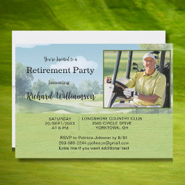 Retirement Party Photo Watercolor Golf Theme Invit Kaart