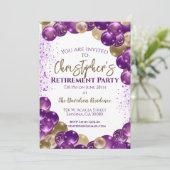 Retirement Party Purple Gold Balloons Kaart (Staand voorkant)