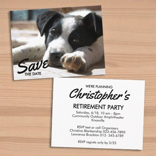 Retirement Party Replaceable Photo Save The Date Aankondigingskaart