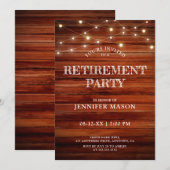 Retirement Party Rustic Wood String Lights Eenvoud Kaart (Voorkant / Achterkant)