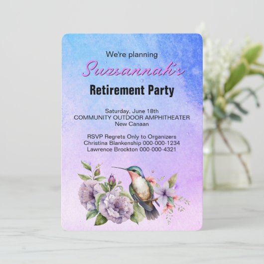 Retirement Party Save The Date Hummingbird (Staand voorkant)