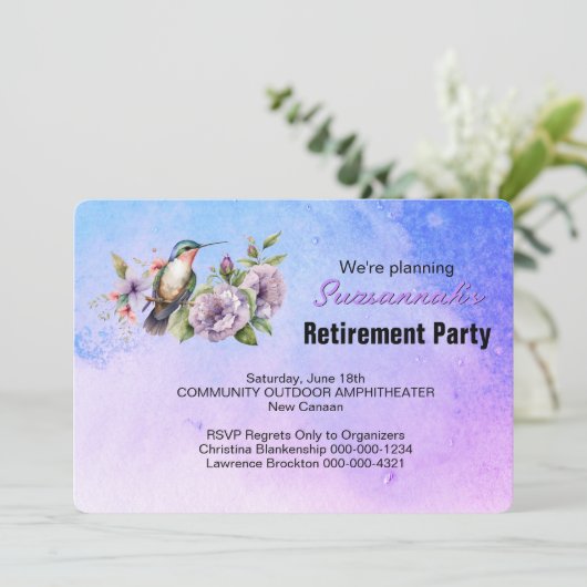 Retirement Party Save The Date Hummingbird (Staand voorkant)