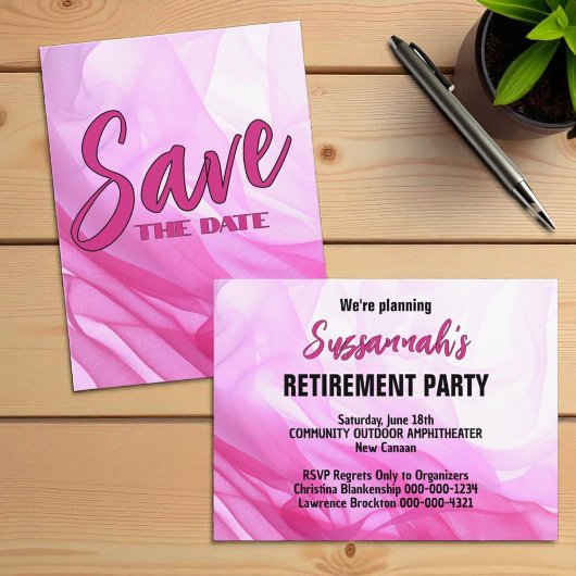 Retirement Party Save The Date Pink Abstract Aankondigingskaart