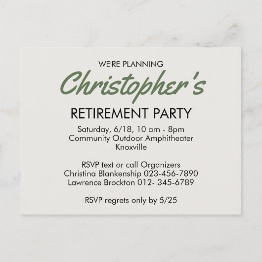 Retirement Party Vervangbare foto Sla de datum op Aankondigingskaart (Achterkant)