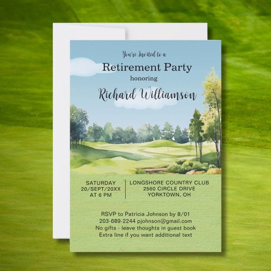 Retirement Party Watercolor Golf Theme Invitation Kaart