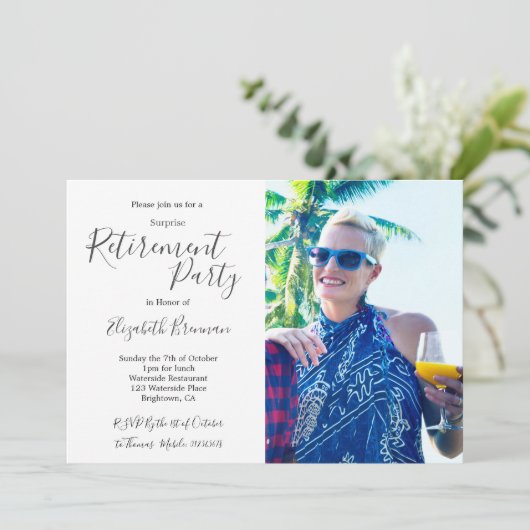 Retirement Photo Beach Blue Modern Typografie Kaart (Staand voorkant)