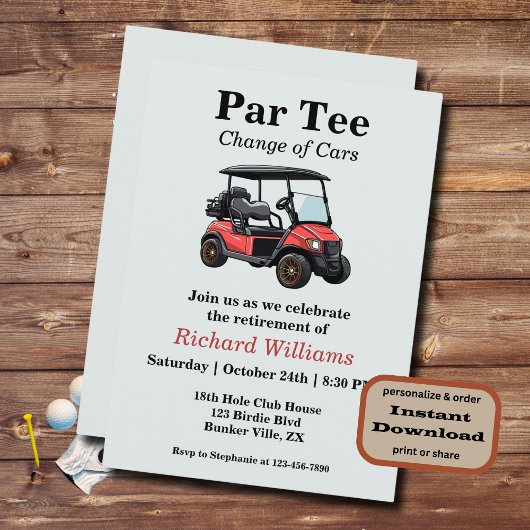 Retirement Rode Golfkar Par T-shirt Thema Kaart