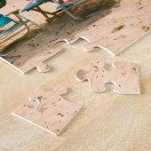 Retirement-thema busje op tropisch strand legpuzzel (Zijkant)