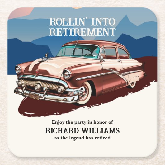 Retirement Travel Retro Classic Car Theme  Kartonnen Onderzetters (Voorkant)