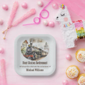 Retirement Travel Thema Party Trein Volgend Statio Papieren Bordje (Feest)