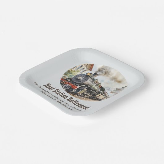 Retirement Travel Thema Party Trein Volgend Statio Papieren Bordje (Gebogen)