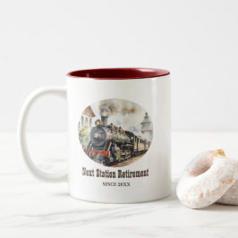 Retirement Travel Thema Party Trein Volgend Statio Tweekleurige Koffiemok