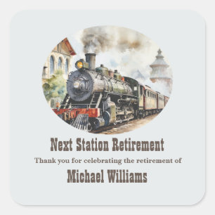 Retirement Travel Thema Party Trein Volgend Statio Vierkante Sticker