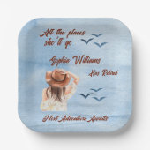 Retirement Travel Thema Party Vrouw Waterverf Papieren Bordje (Voorkant)