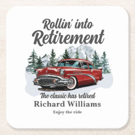Retirement Travel Theme Classic Retro Car Rolling Kartonnen Onderzetters