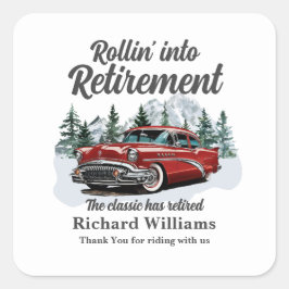 Retirement Travel Theme Classic Retro Car Rolling Vierkante Sticker