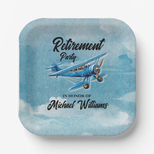 Retirement Travel Theme Party Plane  Papieren Bordje (Voorkant)