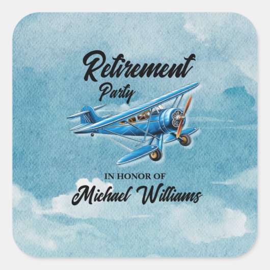 Retirement Travel Theme Party Plane  Vierkante Sticker (Voorkant)
