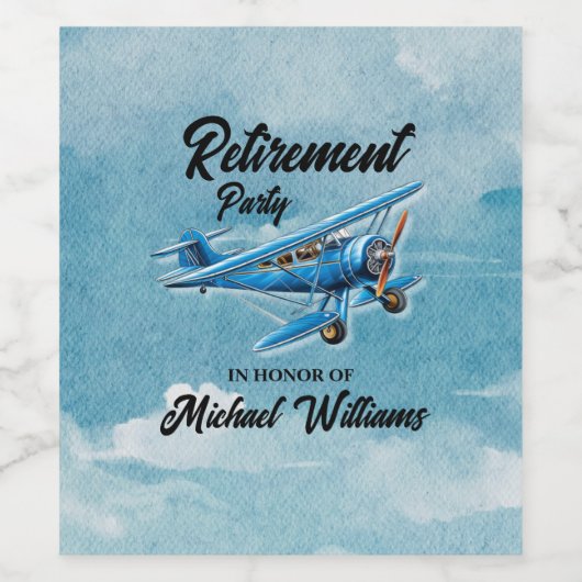 Retirement Travel Theme Party Plane  Wijn Etiket (Enkel label)