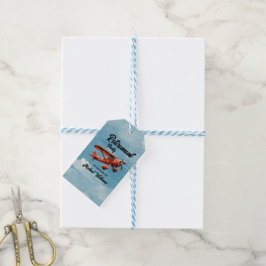 Retirement Travel Theme Party Red Plane  Cadeaulabel (Met Touw)