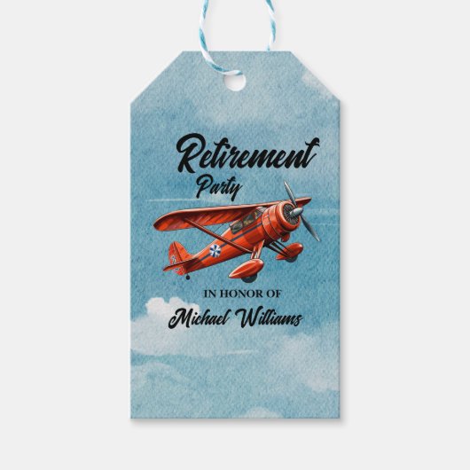 Retirement Travel Theme Party Red Plane  Cadeaulabel (Voorkant)
