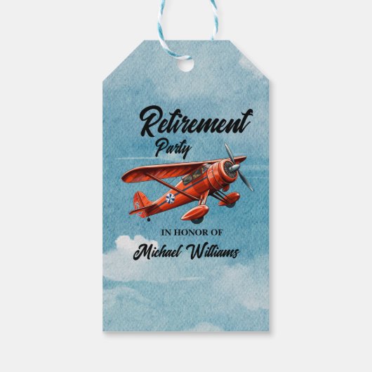 Retirement Travel Theme Party Red Plane  Cadeaulabel (Achterkant)