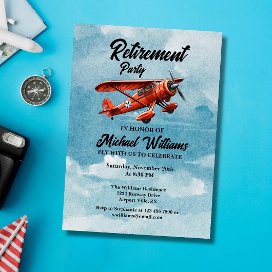 Retirement Travel Theme Party Red Plane  Kaart