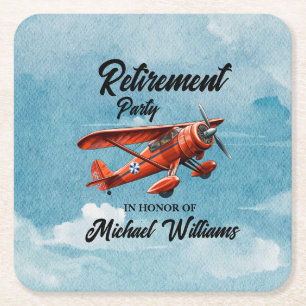 Retirement Travel Theme Party Red Plane  Kartonnen Onderzetters