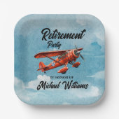 Retirement Travel Theme Party Red Plane  Papieren Bordje (Voorkant)