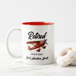 Retirement Travel Theme Party Red Plane  Tweekleurige Koffiemok