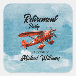 Retirement Travel Theme Party Red Plane Vierkante Sticker
