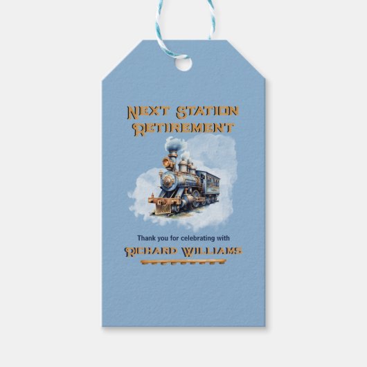Retirement travel theme Vintage Train Next Station Cadeaulabel (Voorkant)