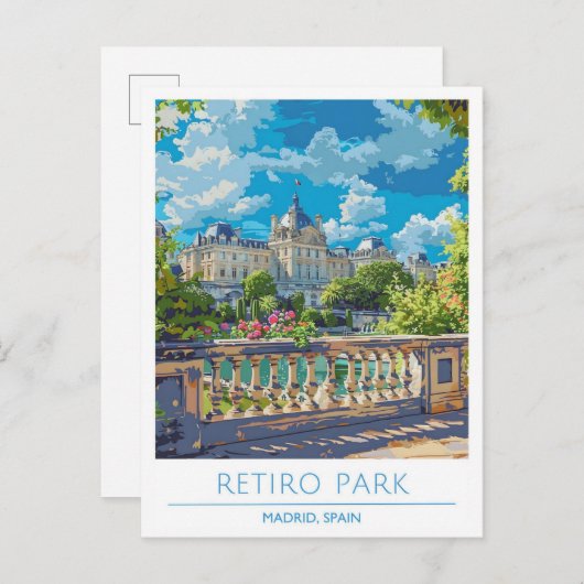 Retiro Park Madrid Spanje Vintage Travel Briefkaart (Voorkant / Achterkant)