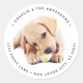 Retour Adres Eenvoudige Aangepaste Puppy Dog Foto Ronde Sticker (Voorkant)