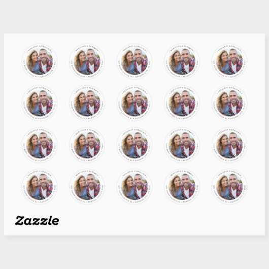 Retour Adres Koppel Foto Elegant Eenvoudig Ronde Sticker (Vel)