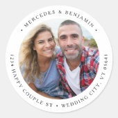 Retour Adres Koppel Foto Elegant Eenvoudig Ronde Sticker (Voorkant)